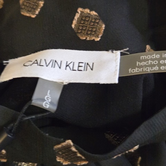 Calvin Klein NEW Sleeveless Mock Neck Blouse Black Gold Geometric Print Size L - Picture 7 of 10